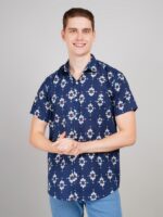 Men's Blue Floral Printed Casual Sleeve Shirt Cotton Blend Shirt - Image 2