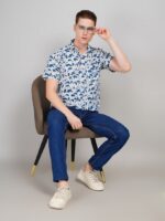 Men's Blue Floral Printed Casual Sleeve Shirt Cotton Blend Shirt - Image 2