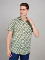 Men's Blue Floral Printed Casual Sleeve Shirt Cotton Blend Shirt - Image 2
