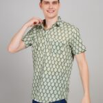 Men's Blue Floral Printed Casual Sleeve Shirt Cotton Blend Shirt