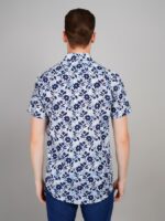 Men's Blue Floral Printed Casual Sleeve Shirt Cotton Blend Shirt - Image 3