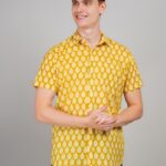 Men's Blue Floral Printed Casual Sleeve Shirt Cotton Blend Shirt