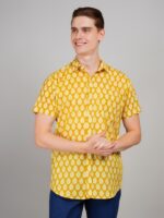 Men's Blue Floral Printed Casual Sleeve Shirt Cotton Blend Shirt