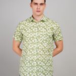 Men's Blue Floral Printed Casual Sleeve Shirt Cotton Blend Shirt