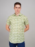 Men's Blue Floral Printed Casual Sleeve Shirt Cotton Blend Shirt