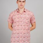 Men's Blue Floral Printed Casual Sleeve Shirt Cotton Blend Shirt