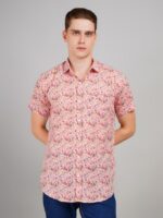 Men's Blue Floral Printed Casual Sleeve Shirt Cotton Blend Shirt