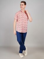 Men's Blue Floral Printed Casual Sleeve Shirt Cotton Blend Shirt - Image 2