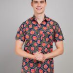 Men's Blue Floral Printed Casual Sleeve Shirt Cotton Blend Shirt