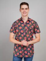 Men's Blue Floral Printed Casual Sleeve Shirt Cotton Blend Shirt