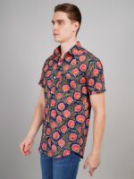Men's Blue Floral Printed Casual Sleeve Shirt Cotton Blend Shirt - Image 3