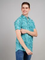 Men's Blue Floral Printed Casual Sleeve Shirt Cotton Blend Shirt - Image 2