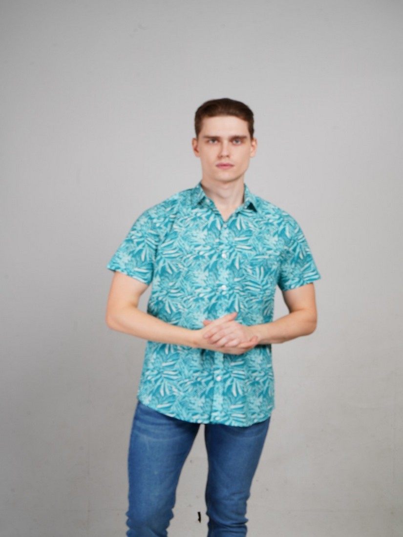 1021-sp cgreen half shirt (5) Men's Blue Floral Printed Casual Sleeve Shirt Cotton Blend Shirt - Image 1