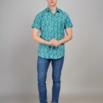 Men's Blue Floral Printed Casual Sleeve Shirt Cotton Blend Shirt