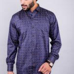 Men's Blue Floral Printed Casual Sleeve Shirt Cotton Blend Shirt
