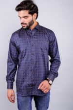 Men's Blue Floral Printed Casual Sleeve Shirt Cotton Blend Shirt