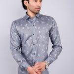 Men's Blue Floral Printed Casual Sleeve Shirt Cotton Blend Shirt