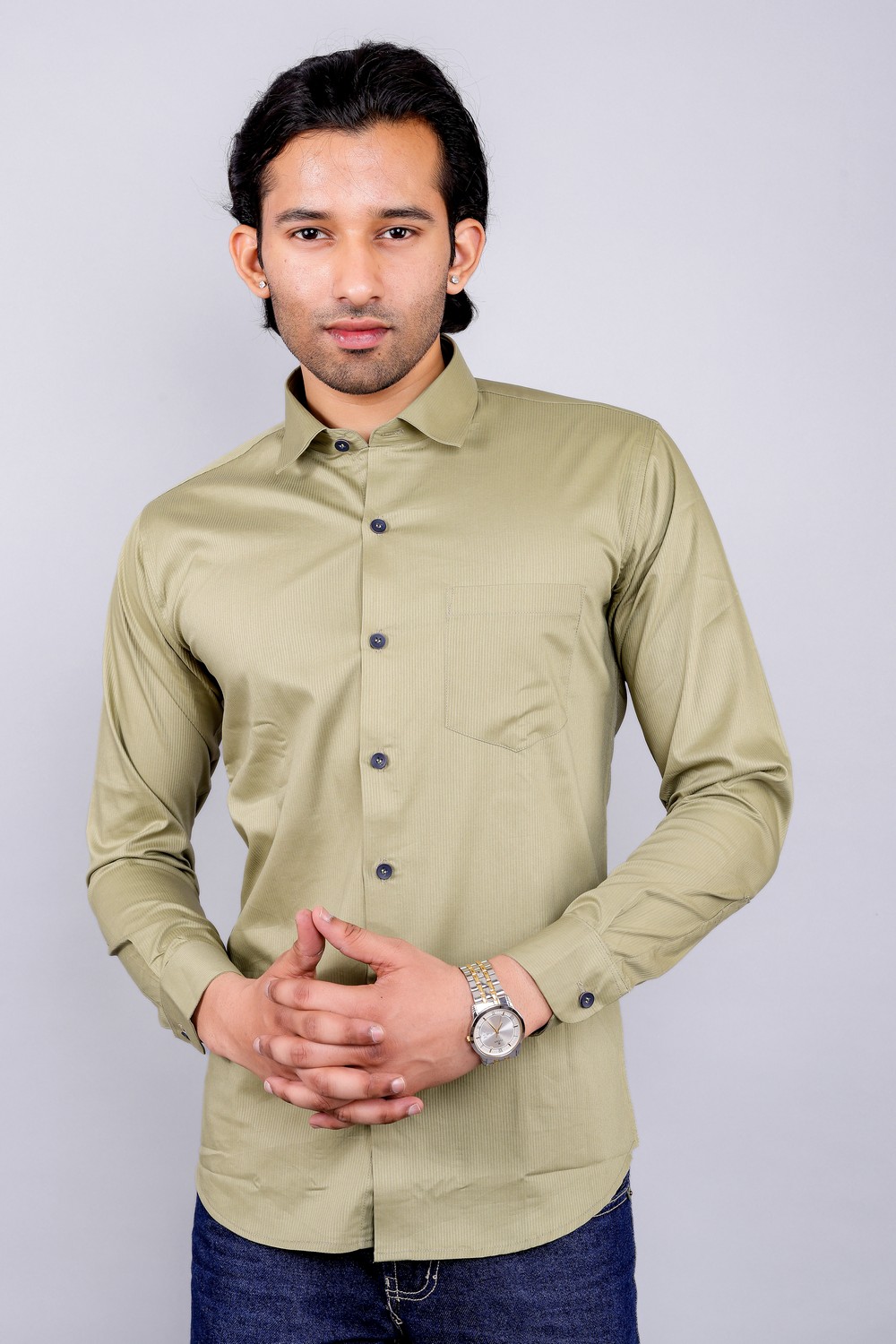 Art-034 (1) Men's Blue Floral Printed Casual Sleeve Shirt Cotton Blend Shirt (Copy) - Image 1
