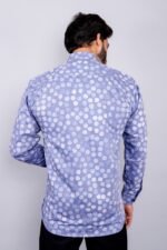 Men's Blue Floral Printed Casual Sleeve Shirt Cotton Blend Shirt - Image 2