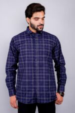 Men's Blue Floral Printed Casual Sleeve Shirt Cotton Blend Shirt