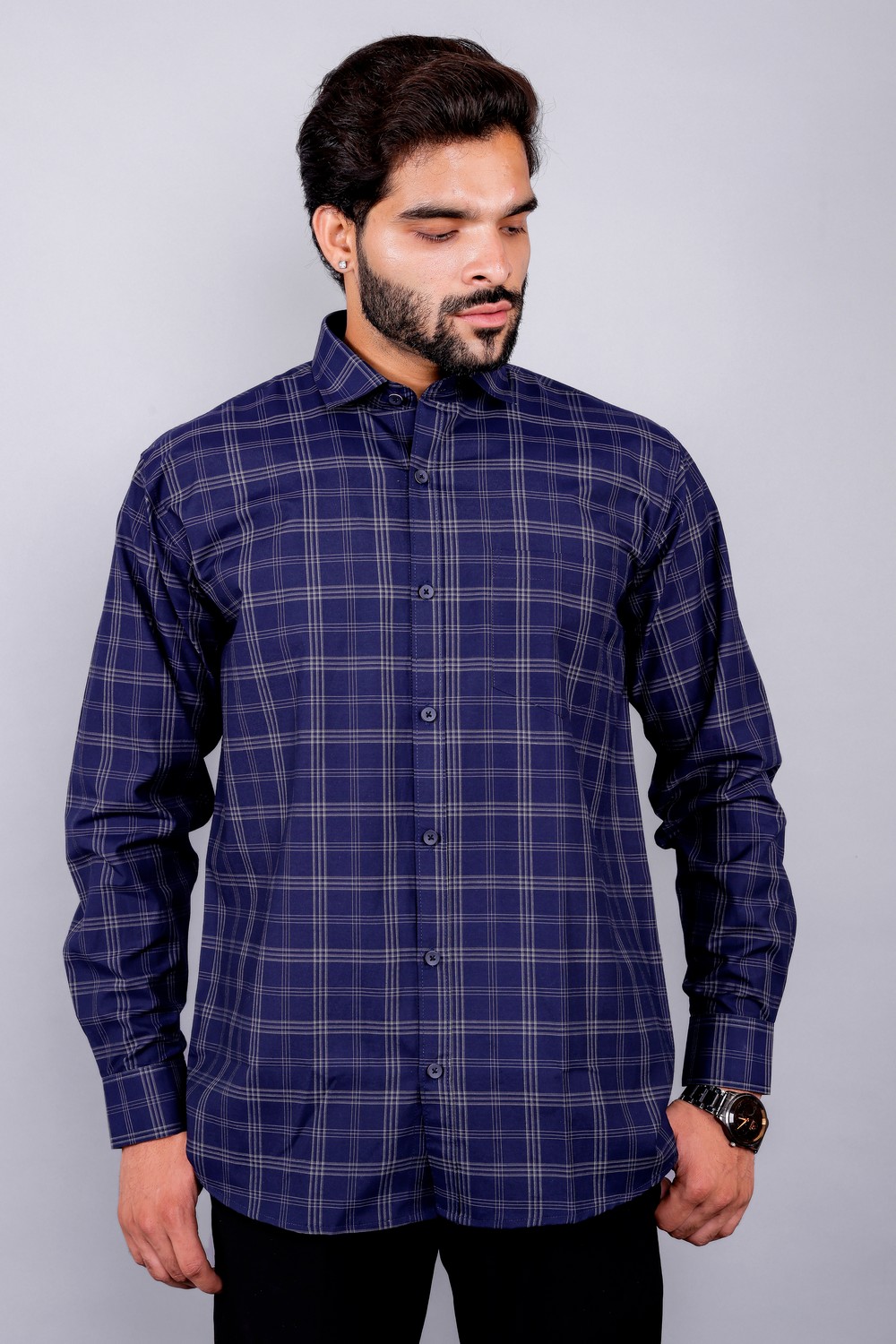 Art-039 (1) Men's Blue Floral Printed Casual Sleeve Shirt Cotton Blend Shirt - Image 1