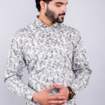 Men's Blue Floral Printed Casual Sleeve Shirt Cotton Blend Shirt