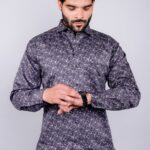 Men's Blue Floral Printed Casual Sleeve Shirt Cotton Blend Shirt