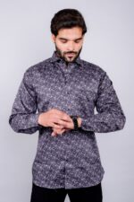 Men's Blue Floral Printed Casual Sleeve Shirt Cotton Blend Shirt