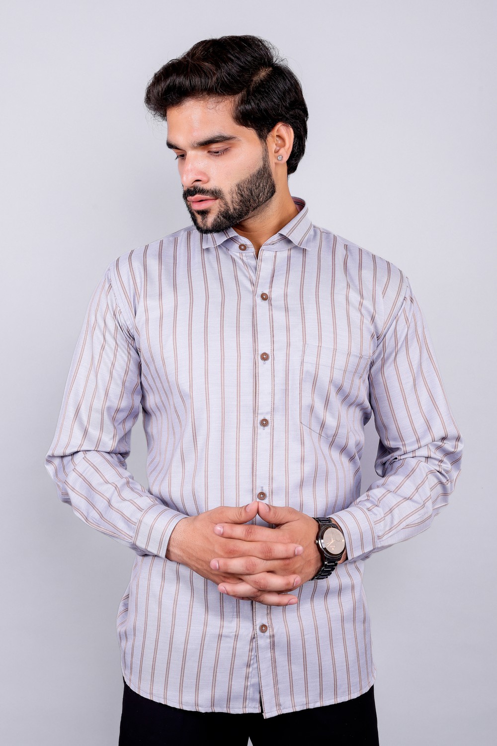 Art-043 (1) Men's Blue Floral Printed Casual Sleeve Shirt Cotton Blend Shirt - Image 1