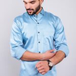 Men's Blue Floral Printed Casual Sleeve Shirt Cotton Blend Shirt
