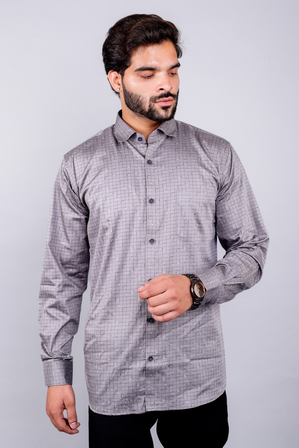Art-045 (1) Men's Blue Floral Printed Casual Sleeve Shirt Cotton Blend Shirt - Image 1