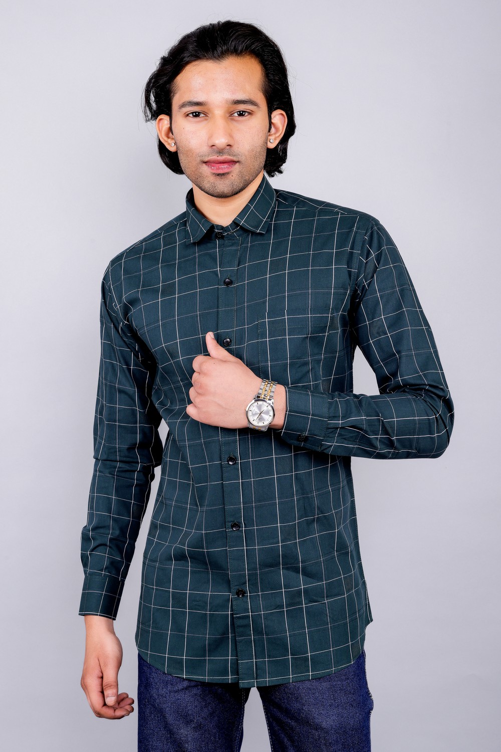 Art-046 (5) Men's Blue Floral Printed Casual Sleeve Shirt Cotton Blend Shirt - Image 1