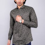Men's Blue Floral Printed Casual Sleeve Shirt Cotton Blend Shirt