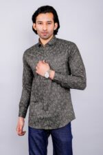 Men's Blue Floral Printed Casual Sleeve Shirt Cotton Blend Shirt