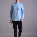Men's Blue Floral Printed Casual Sleeve Shirt Cotton Blend Shirt