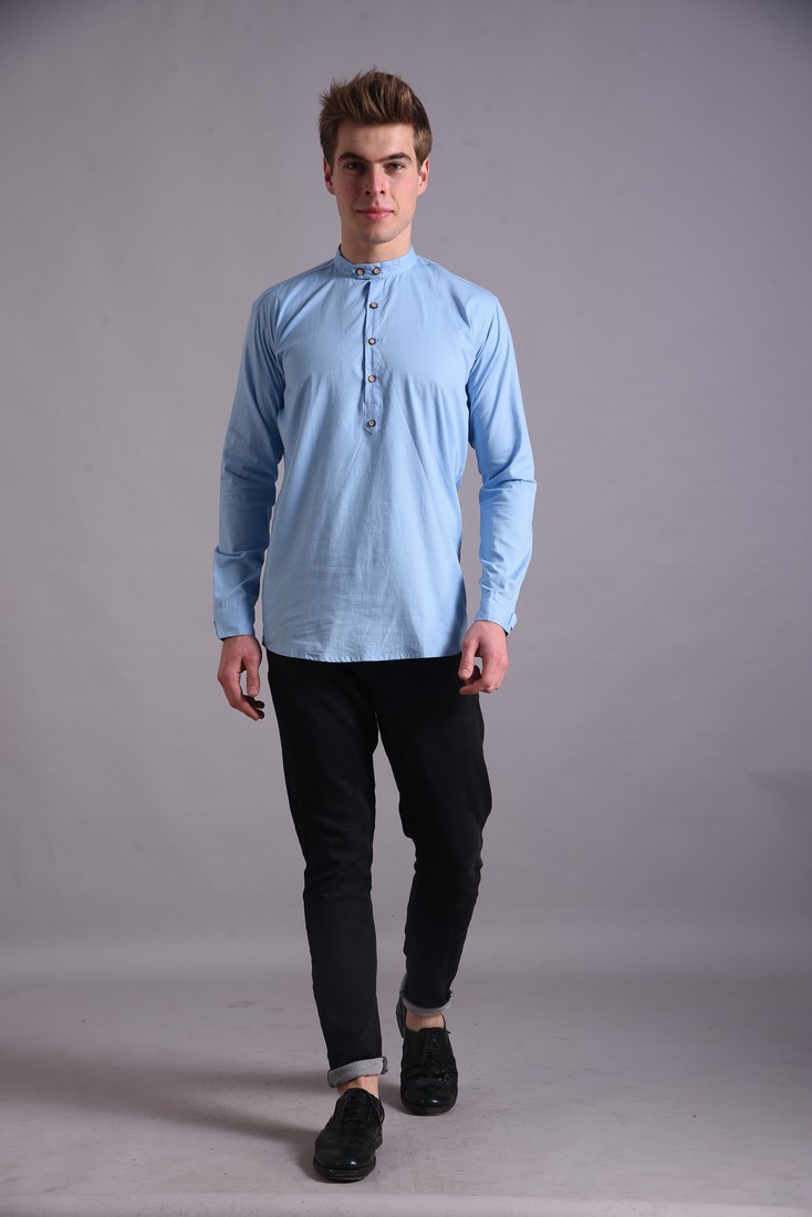 RF-ST 15 (1) Men's Blue Floral Printed Casual Sleeve Shirt Cotton Blend Shirt - Image 1