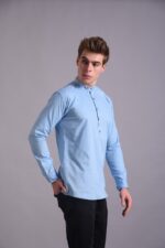Men's Blue Floral Printed Casual Sleeve Shirt Cotton Blend Shirt - Image 3