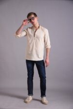 Men's Blue Floral Printed Casual Sleeve Shirt Cotton Blend Shirt