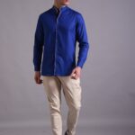 Men's Blue Floral Printed Casual Sleeve Shirt Cotton Blend Shirt