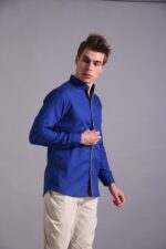 Men's Blue Floral Printed Casual Sleeve Shirt Cotton Blend Shirt - Image 3