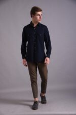 Men's Blue Floral Printed Casual Sleeve Shirt Cotton Blend Shirt