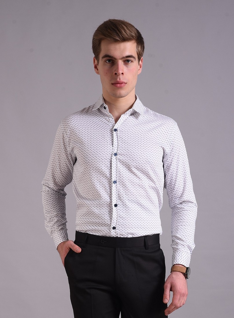 RF-ST313-1 Men's Blue Floral Printed Casual Sleeve Shirt Cotton Blend Shirt - Image 1