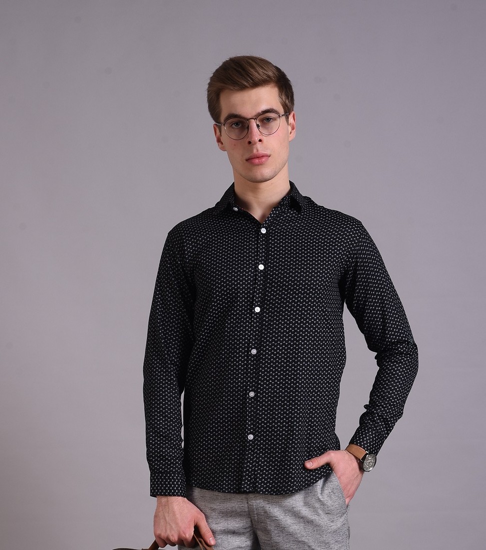 RF-ST314-1 Men's Blue Floral Printed Casual Sleeve Shirt Cotton Blend Shirt - Image 1
