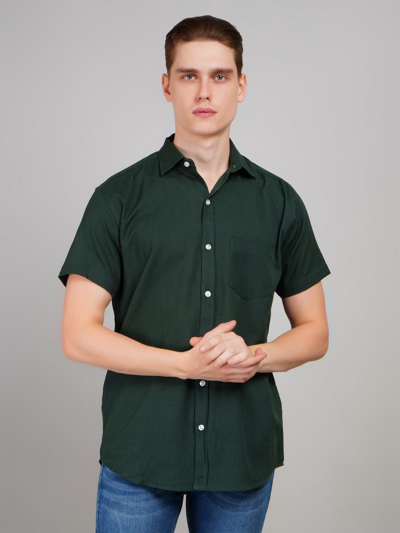 SP Dgreen Hshirt (2) Men's Blue Floral Printed Casual Sleeve Shirt Cotton Blend Shirt - Image 1