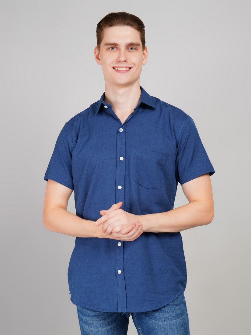 SP Nblue Hshirt (3) Men's Blue Floral Printed Casual Sleeve Shirt Cotton Blend Shirt - Image 1