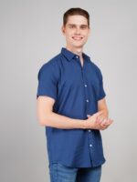 Men's Blue Floral Printed Casual Sleeve Shirt Cotton Blend Shirt - Image 2
