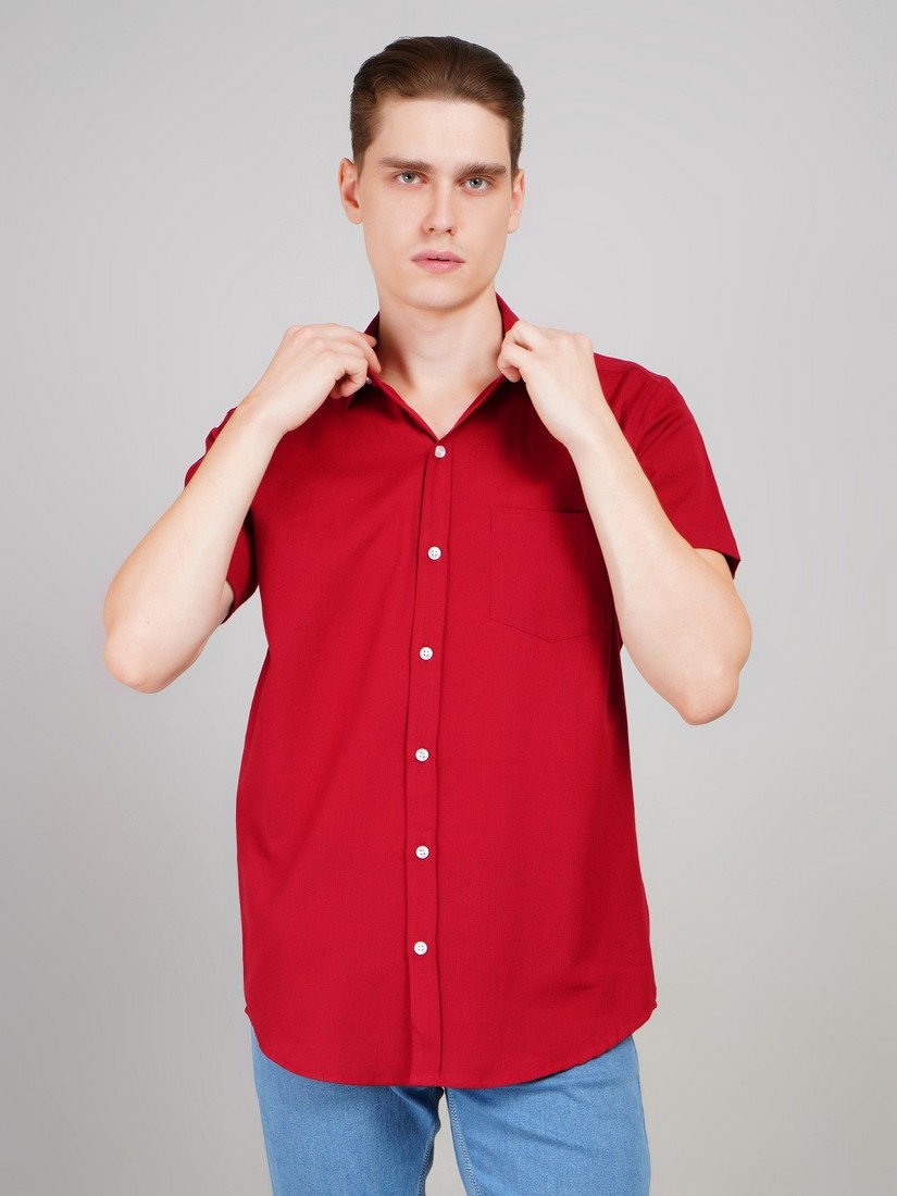 SP maroon Hshirt (2) Men's Blue Floral Printed Casual Sleeve Shirt Cotton Blend Shirt - Image 1